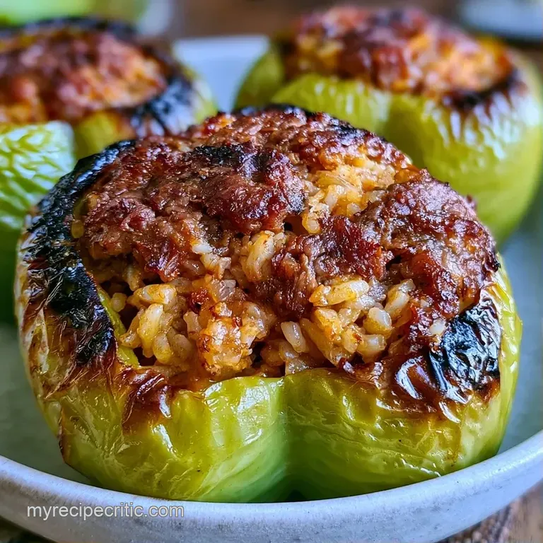 Three roasted green peppers with bubbly cheese atop a white ceramic platter, garnished with fresh green parsley.