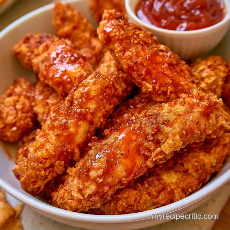 Golden-brown strips drizzled with sticky amber sauce, garnished with sliced scallions on a slate serving board.