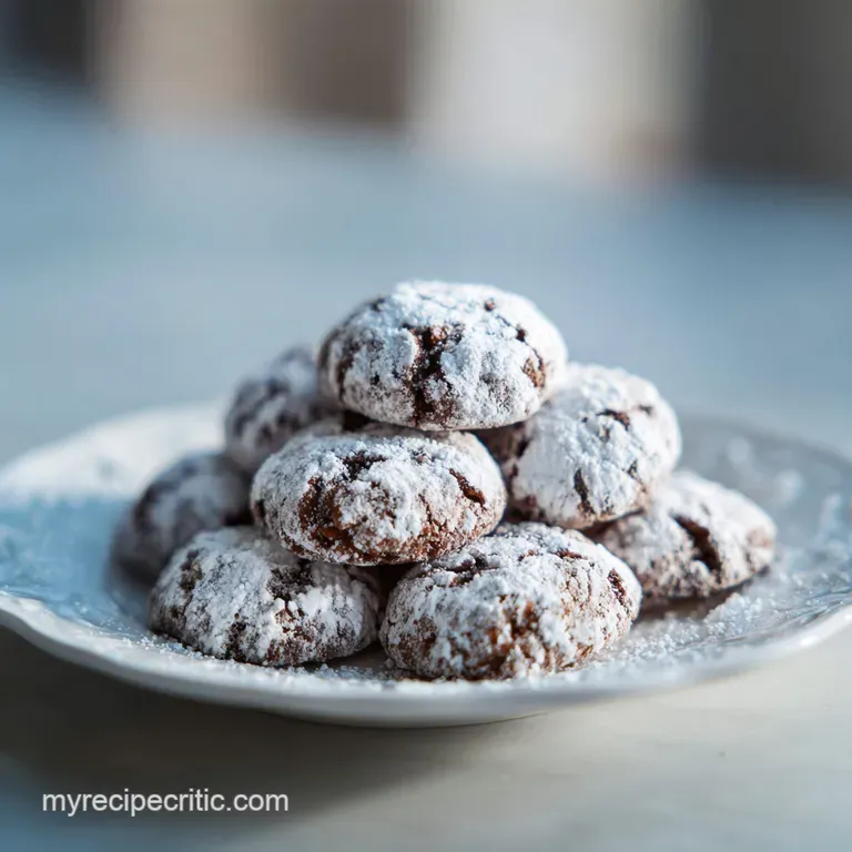 Stack of soft, chewy date cookies dusted with powdered sugar, displayed on a rustic wooden plate, inviting and warm.