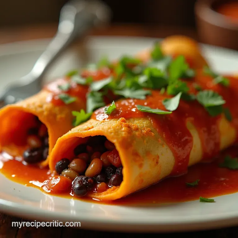 The Great British BakeOff Worthy Sweet Potato Black Bean Enchiladas with Smoked Chipotle Sauce presentation