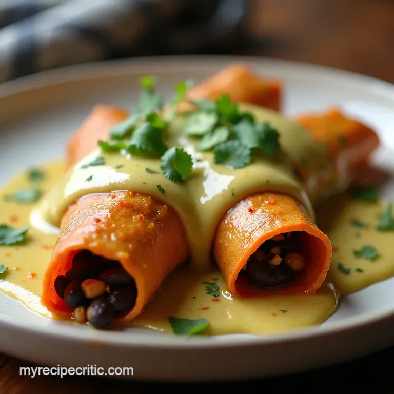 Smoky Sweet Potato Black Bean Enchiladas with Green Chili Cream Sauce
