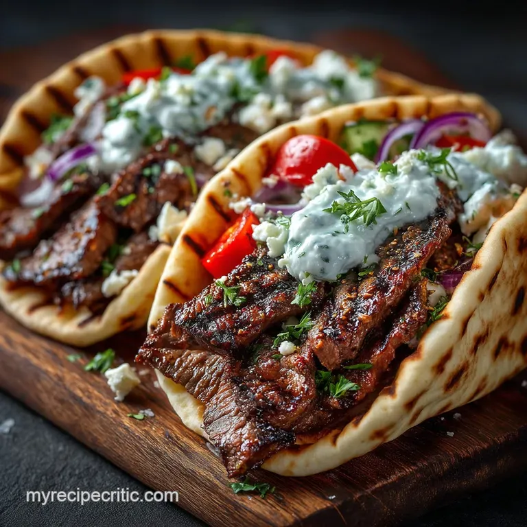 The Authentic Greek Steak Gyros Tender Marinated Sirloin Wrapped in Warm Pita presentation