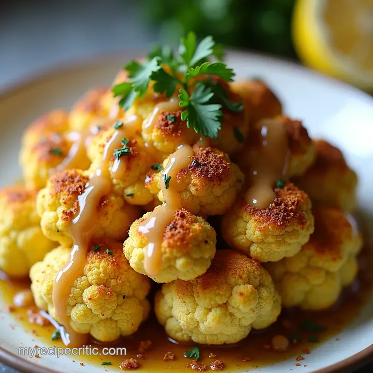 The Golden Crown Moorish Spiced Whole Roasted Cauliflower with Charred Lemon Tahini Drizzle