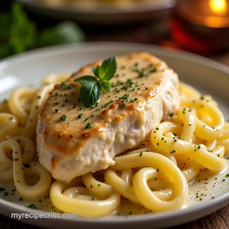 The Ultimate Velvety Chicken Alfredo with Toasted Garlic presentation