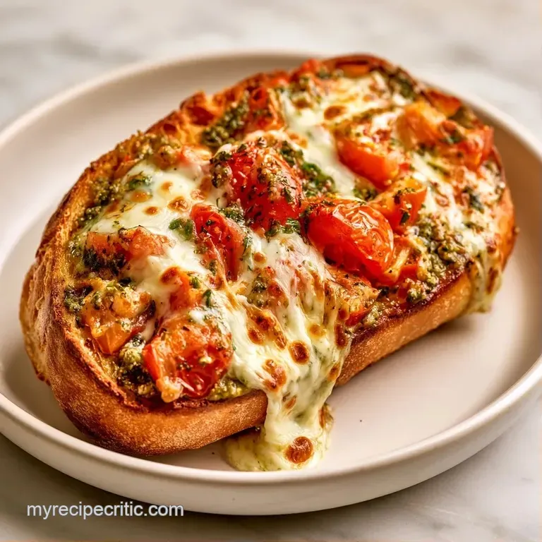 Sliced golden toasted bread with melted mozzarella and fresh basil, plated elegantly beside a small side salad.