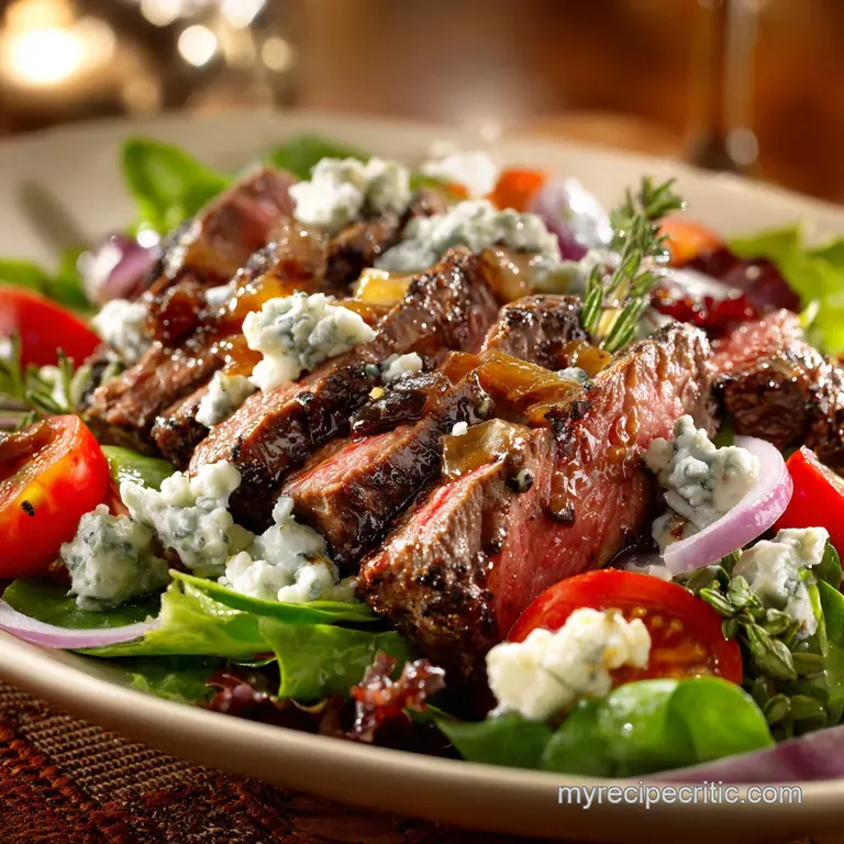 The Weekend Warrior Steak Salad Peppery Sirloin with Balsamicblue Cheese Vinaigrette presentation