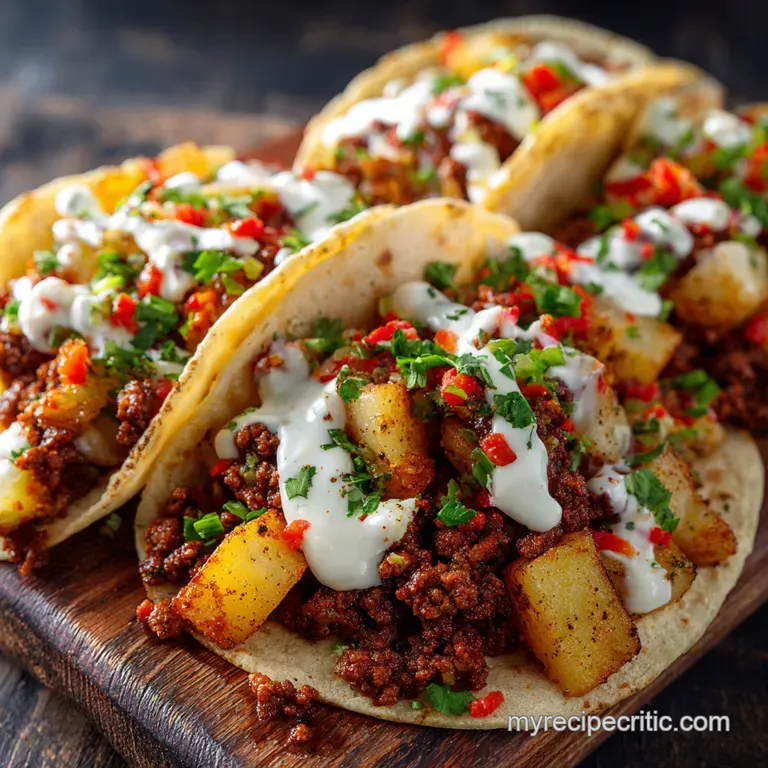 Breakfast Tacos Spiced Chorizo Crispy Potato and Soft Scrambled Eggs presentation