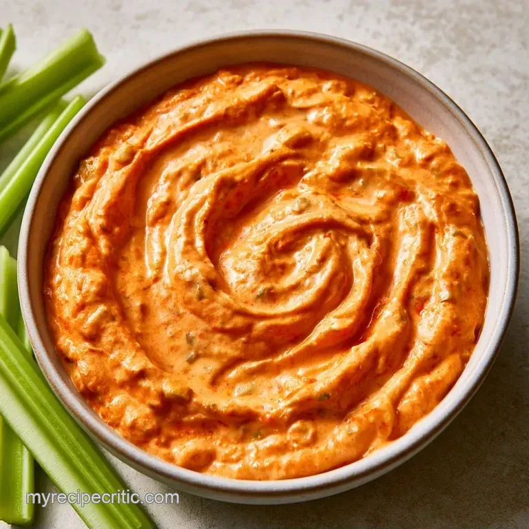 Creamy orange dip served in a white bowl surrounded by crisp celery sticks and bright orange carrot spears.