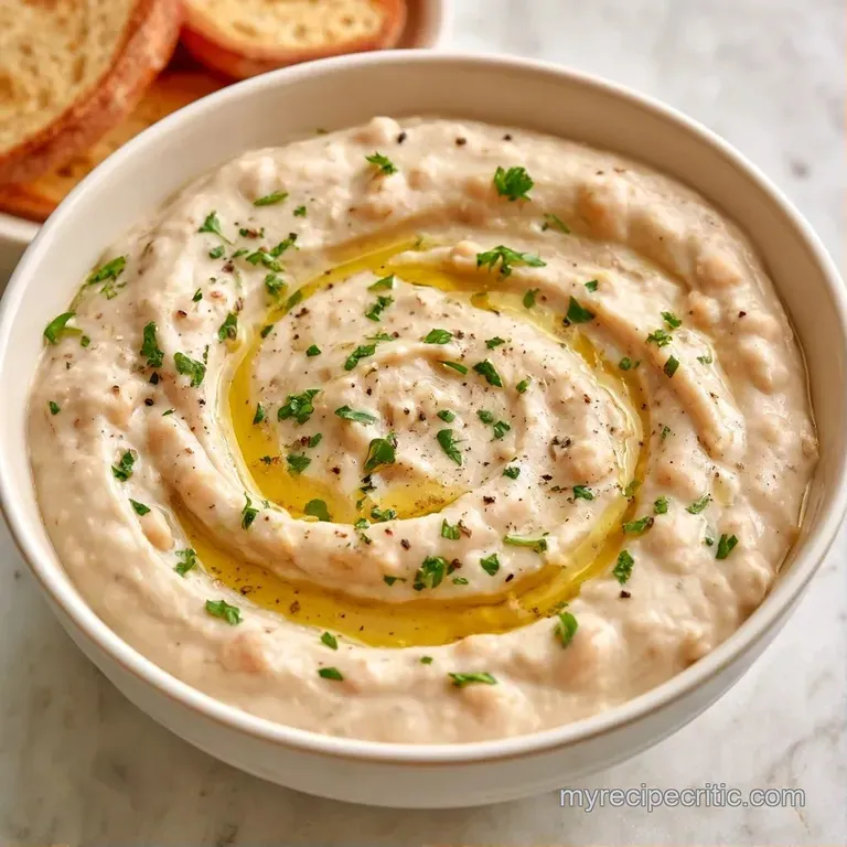 A smooth ivory puree drizzled with amber oil, surrounded by crisp carrot sticks and toasted pita bread slices.