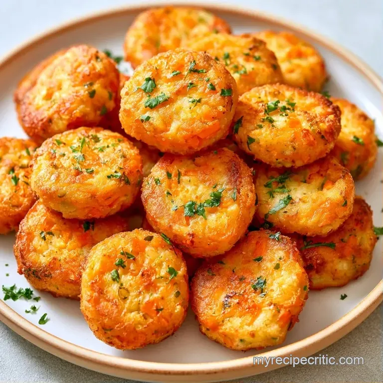 A neat stack of toasted vegetable fritters paired with a creamy garlic dip and a sprinkle of fresh parsley.
