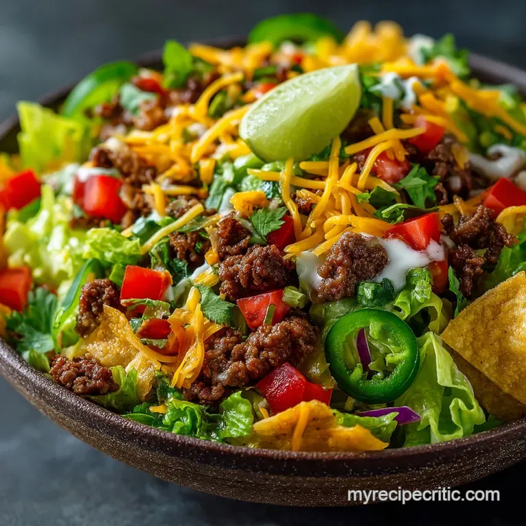 The Zesty Fiesta Beef Taco Salad with LimeCumin Vinaigrette presentation