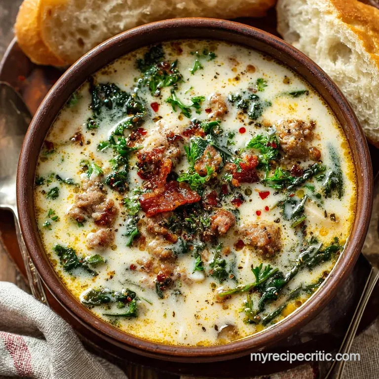 Olive Garden Zuppa Toscana Soup Copycat: the Ultimate Creamy Sausage and Kale presentation